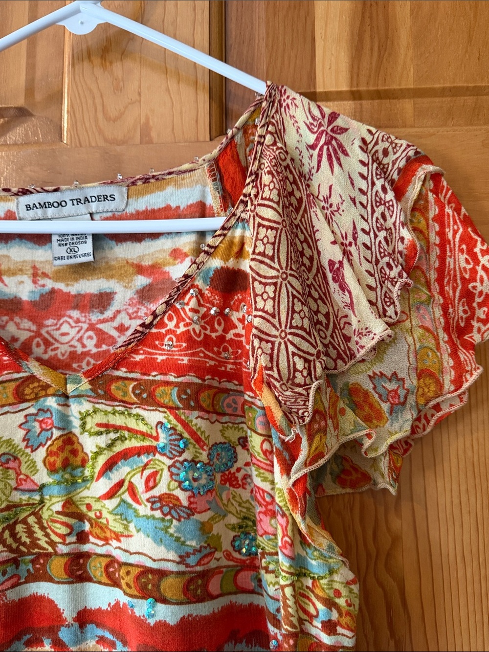 Bamboo Traders Multicolor Orange Floral Flutter Sleeve Top